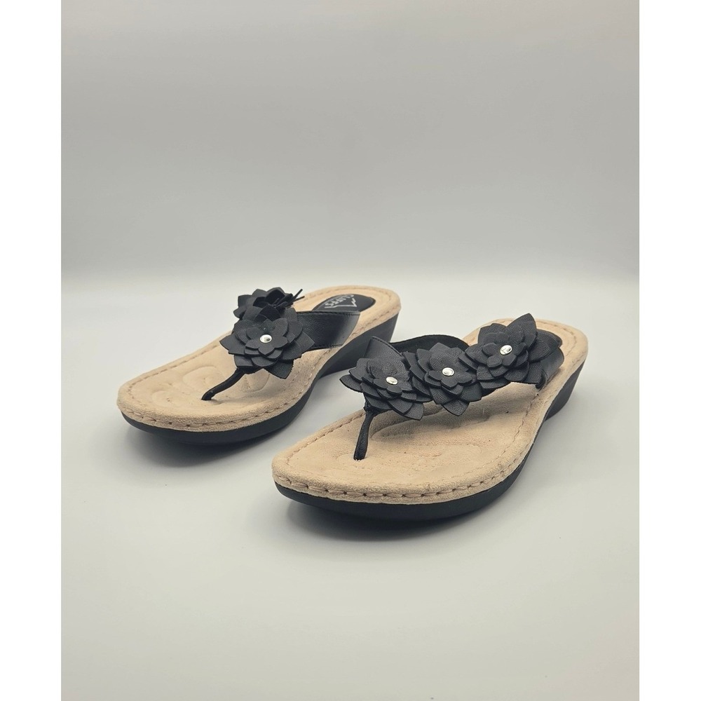 Cliffs White Mountain Cassilia Women Sandals 9W Black Floral Wedge Comfort